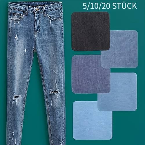 packung mit 5/10/20 hochwertigen aufbügel-reparaturflicken, premium spandex-aufbügel-reparaturflicken, dekoratives reparaturset für jeans kleidung in verschiedenen blautönen, diy-aufbügel-reparaturflicken in mehreren farben