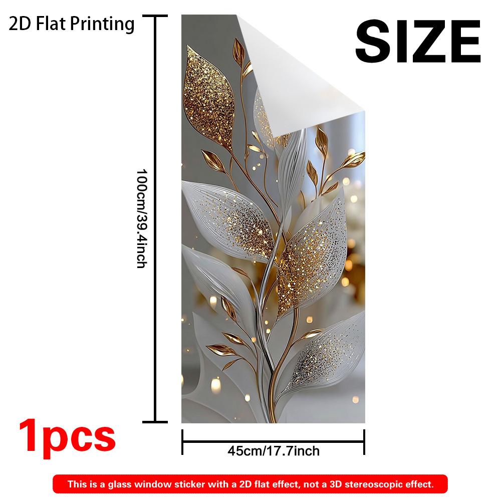 E-shop 2D Flach, 2D Flachdruck 1 Stück Elegante Abstrakte Goldblätter Design Fensterfolie, Statische Haftung Mattierte Sichtschutzfolie – Einfach