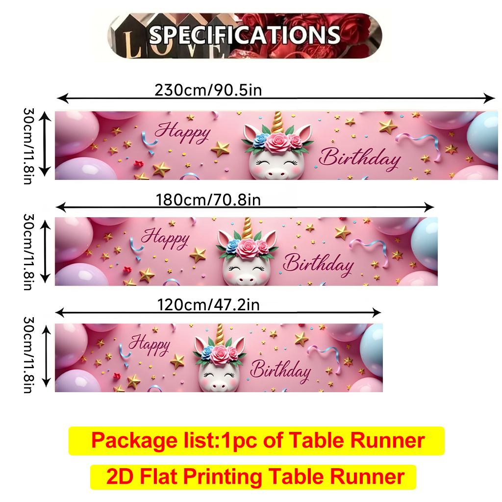 TEMU 1pc Unicorn Table Runner Suitable For - Cute Birthday Party Decorations With Flat Print Polyester Fabric, Rectangular Table Cover For Parties,
