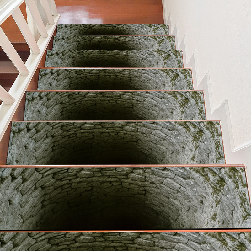 7/15pcs (Individual/Pack) Non-Slip Stair Treads Compatible for Wood/Hard Floors - Gray-White Stone Texture Carpet Steps, Machine Washable Rectangular/Pedestal, Indoor/Outdoor Use ( Fiber) -  , Stair