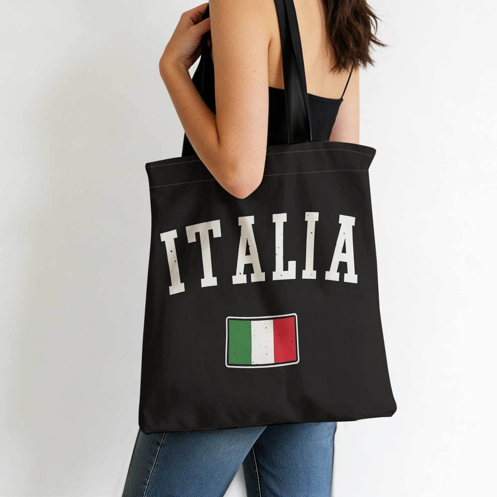 TEMU 1pc Double-sided Printing Italian Flag Tote Bag - Vintage Tricolor Italian Style, Casual Tote Bag For Travel, Shopping, Commuting, And Everyday