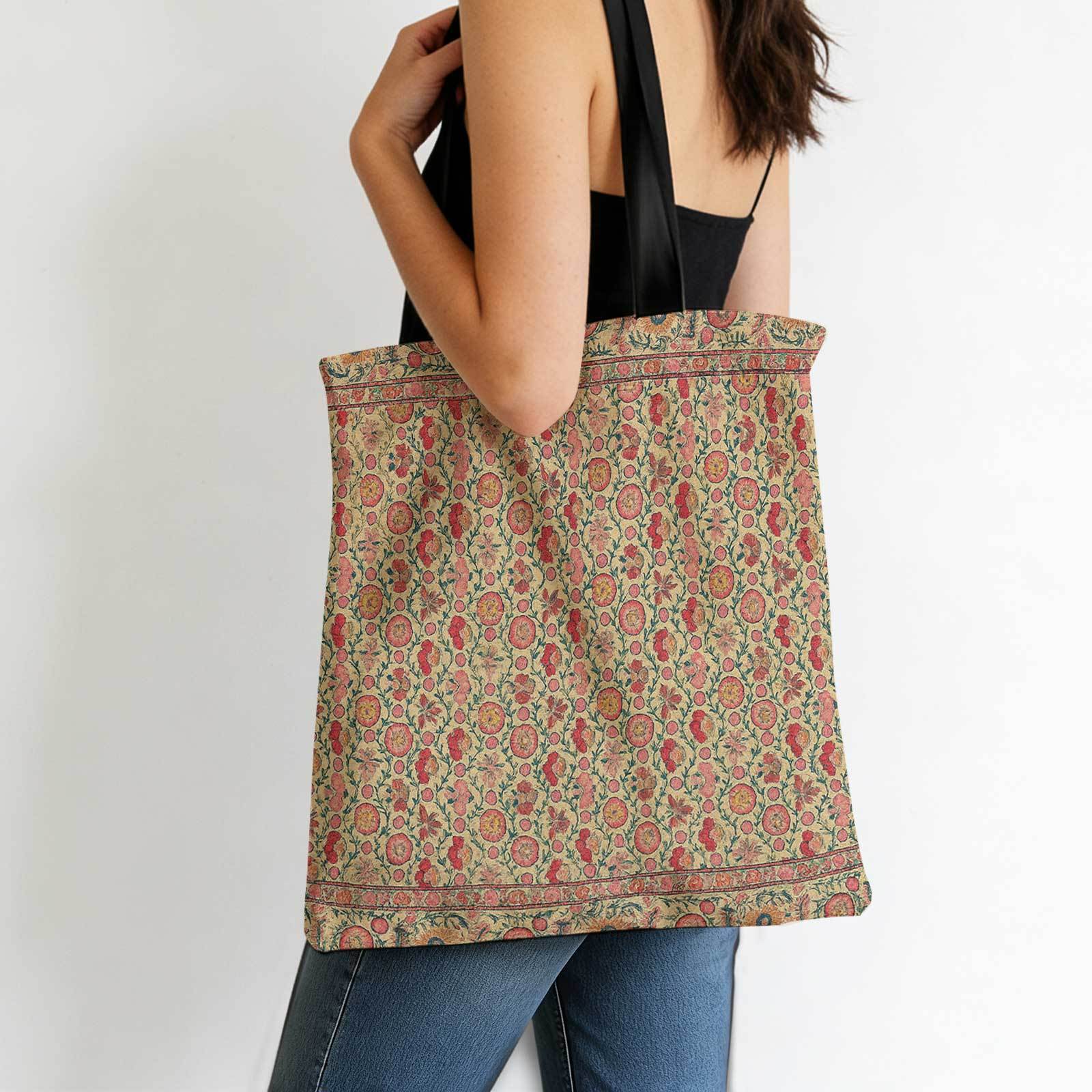 TEMU 1 ud. Bolso estampado de cara con diseño de alfombra , floral, diseño exquisito, adecuado para diario, compras, uso , viajes y ocio, etc., y