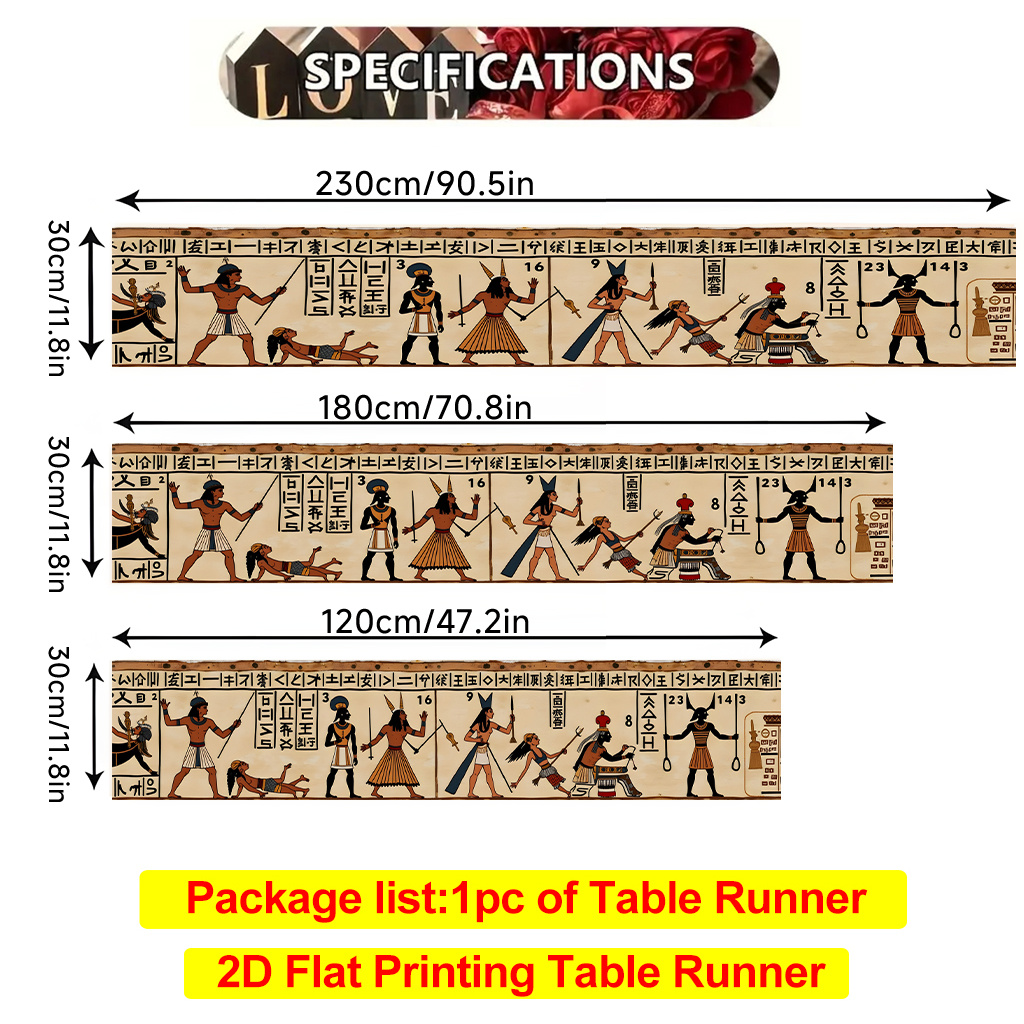 TEMU 2d Flat Printing Table Runner 1pc, Ancient Egyptian Wall Painting Polyester Table Runner, Party Table Cover, Holiday Desktop Decoration Fabric