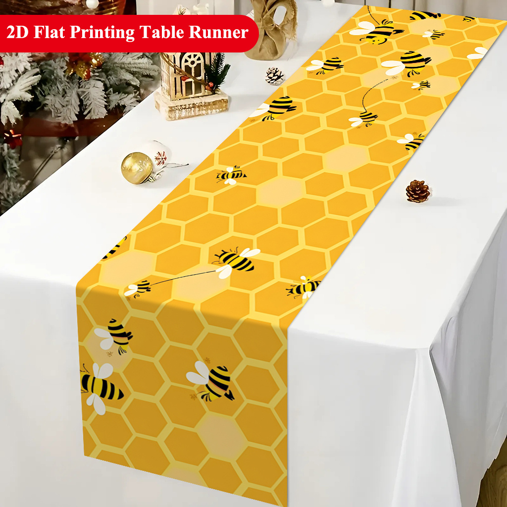 TEMU 1pc -themed Table Runner With Hexagonal Honeycomb & Print - Yellow Suitable For Home Decor, Dining Table,, Parties, Weddings, Showers - -care