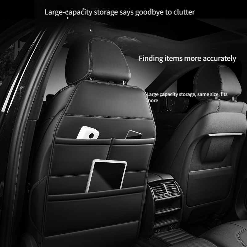 Car Seat Back Organizer Faux Leather Material Rear Anti-Kick Easy Clean Multifunctional Storage, Multi-Color Optional