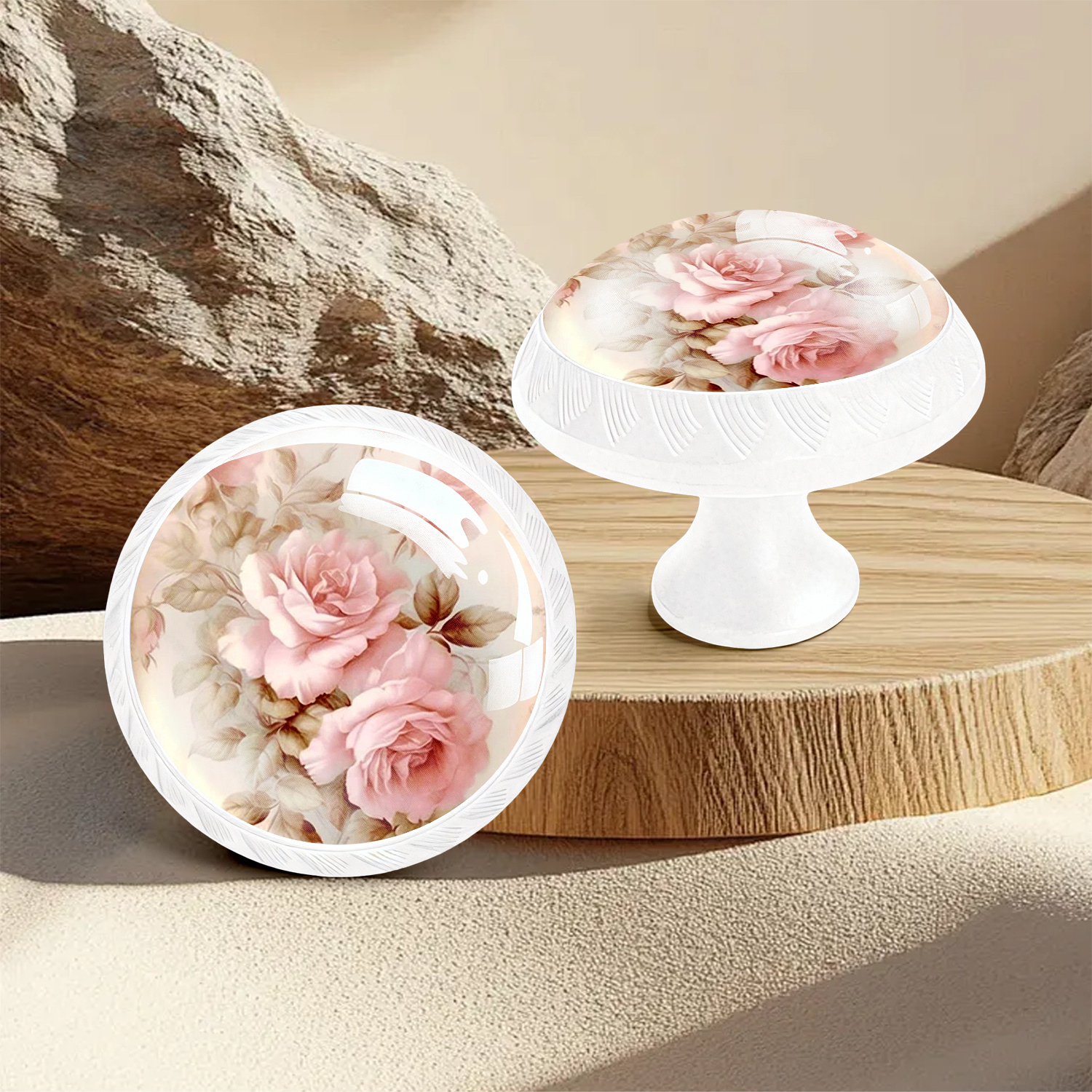 TEMU 6pcs Set Of Pink Floral Pattern Decorative Pulls, Cabinet Handles, Cabinet Hardware, Drawer Pulls, Wardrobe Drawer Handles, Lightweight Hardware