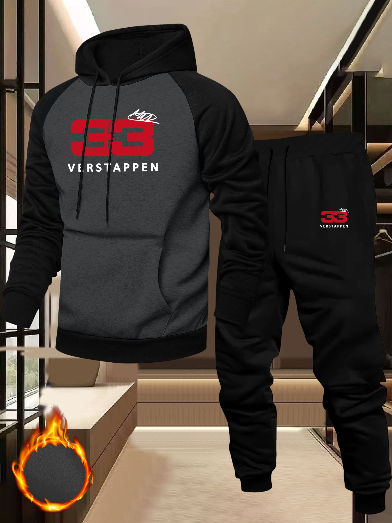 Heren casual sportieve hoodie met raglanmouwen en Verstappen-patroon