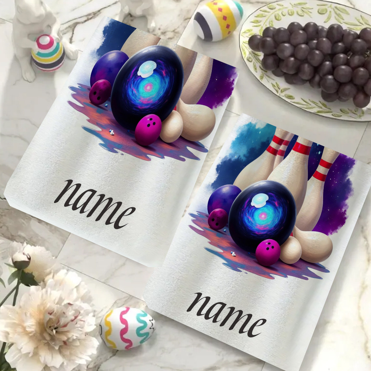 TEMU 1pc Bowling-themed Towel With Custom Name/text - Absorbent Suitable For Bath, &, Bowling & Design Gift For Parties, Travel, Christmas, Birthdays