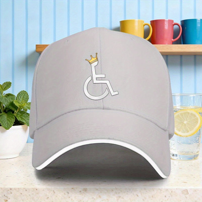 TEMU A Printed Baseball Cap Featuring A 'crown Wheelchair', Suitable For Men And Women. This Easy Yet Stylish Outdoor Sun Hat Is An Ideal Gift For