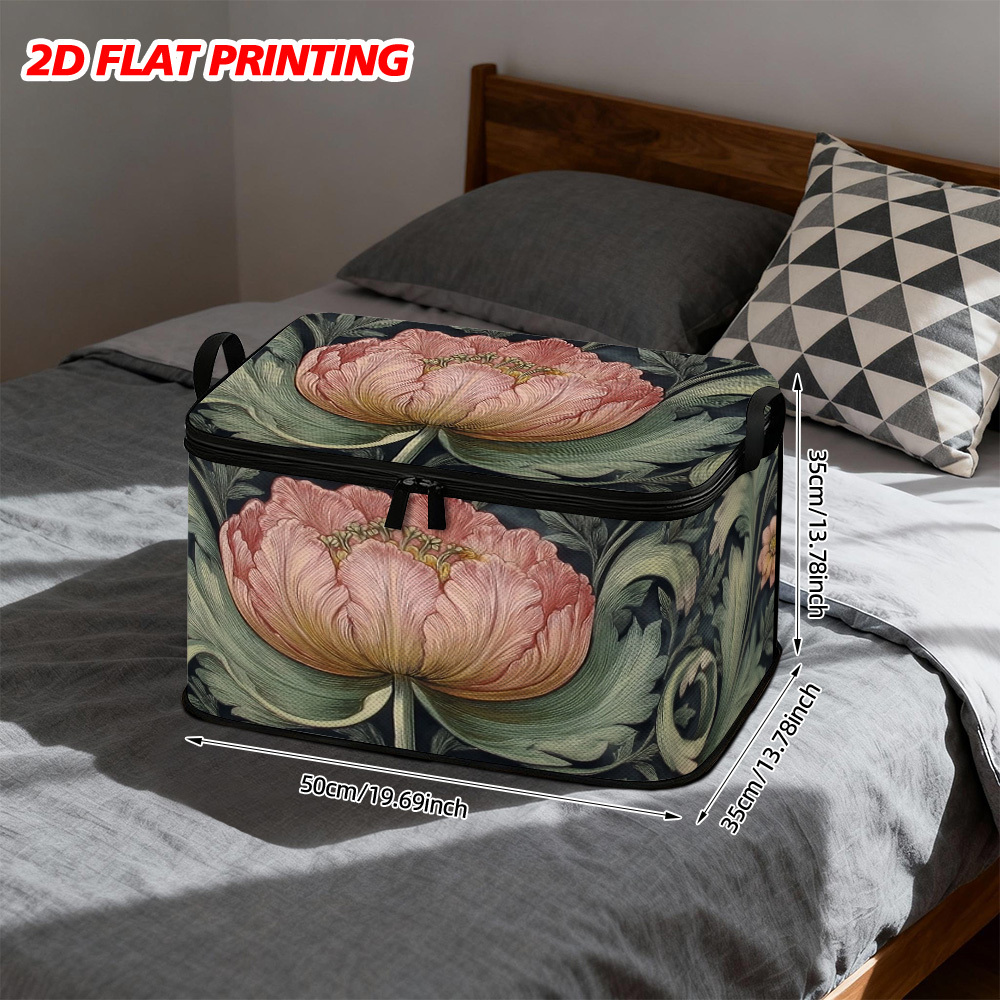 TEMU 1pc Of 2d Flat-printed Floral Vintage Art Storage Bag - A Dustproof Basket For Dirty Laundry, Ideal For , Made Of Polyester Fabric, , Living