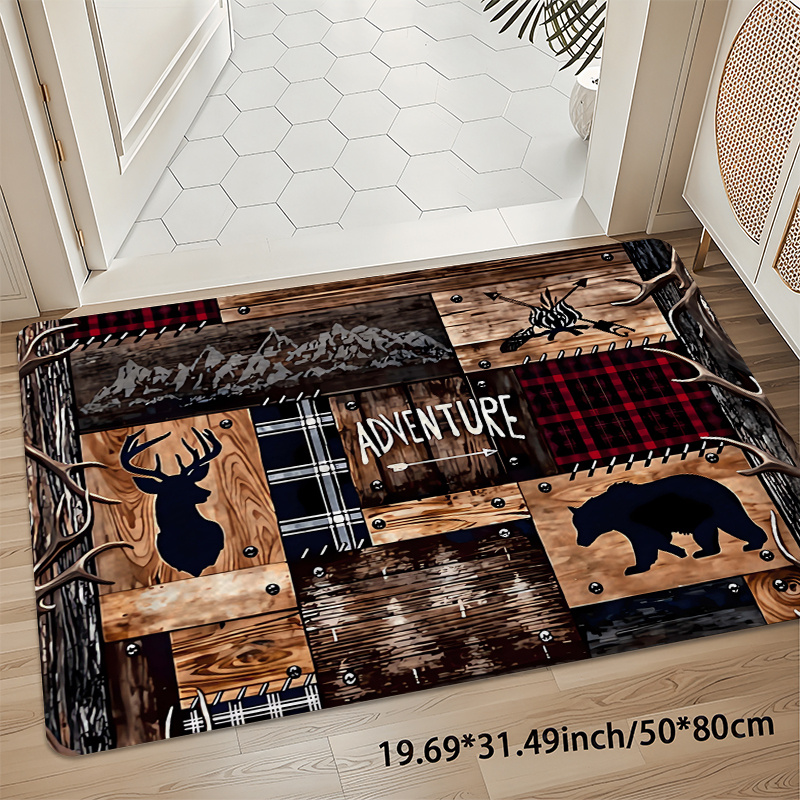 TEMU Tapis doux et durable avec une de montagne animale et le slogan 'ADVENTURE'. Lavable en machine et facile à nettoyer. Fabriqué en velours léger,