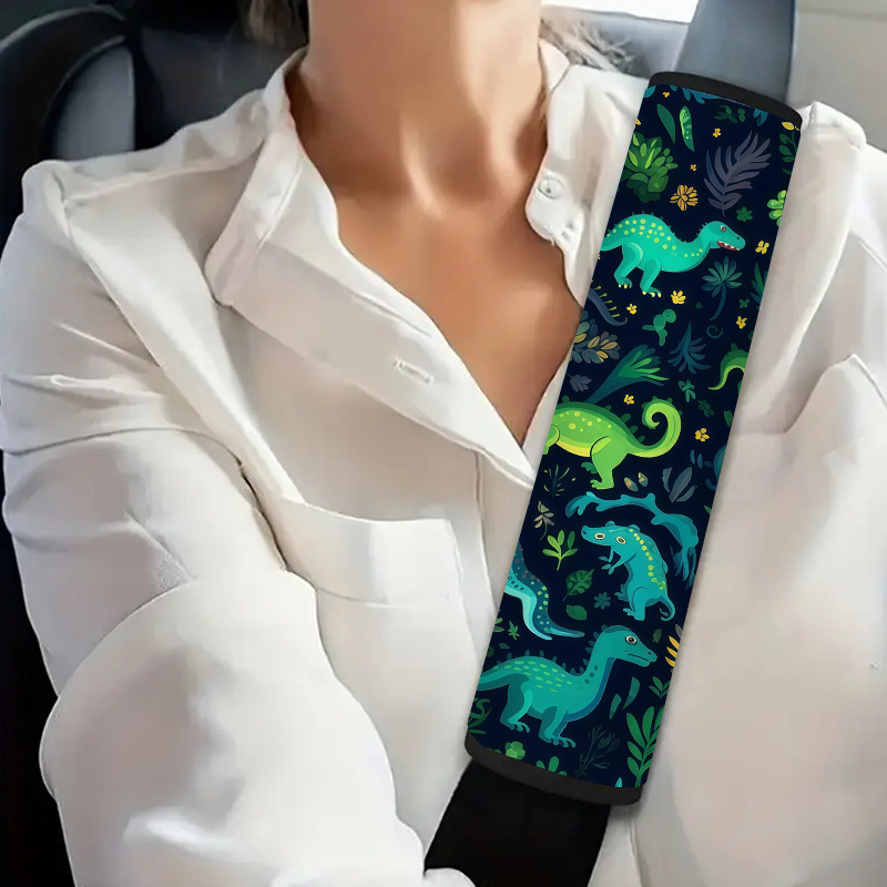 Image of 1pc Dinosaur And Plant Pattern Car Seat Belt Cover, Cartoon - Style, Seat Belt Padding Straps For All Vehicles, Seat Belt Cover Shoulder Strap, Vehicle Interior Styling 12.19xq-624