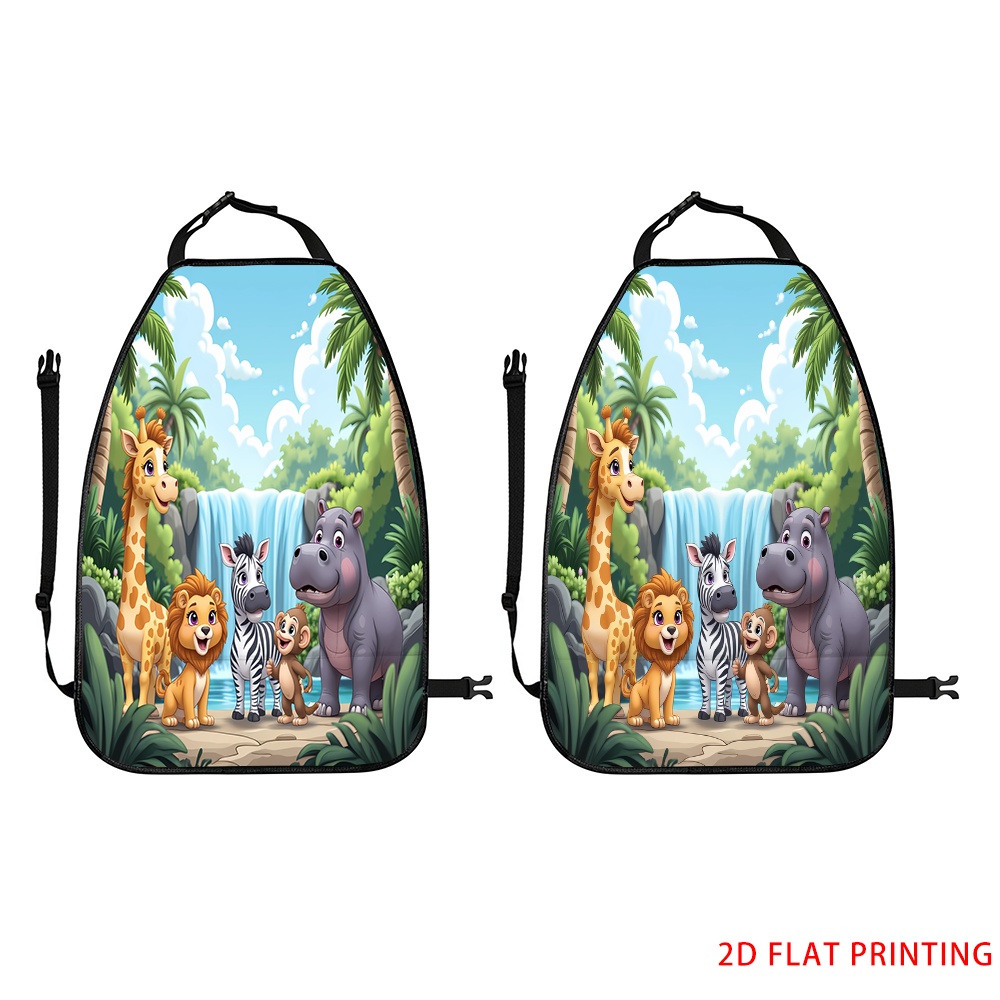 TEMU 2d Plane Printing Set Of 2 Backseat Protectors Durable Jungle Animal Seat Covers Ideal For Car Interior Additions