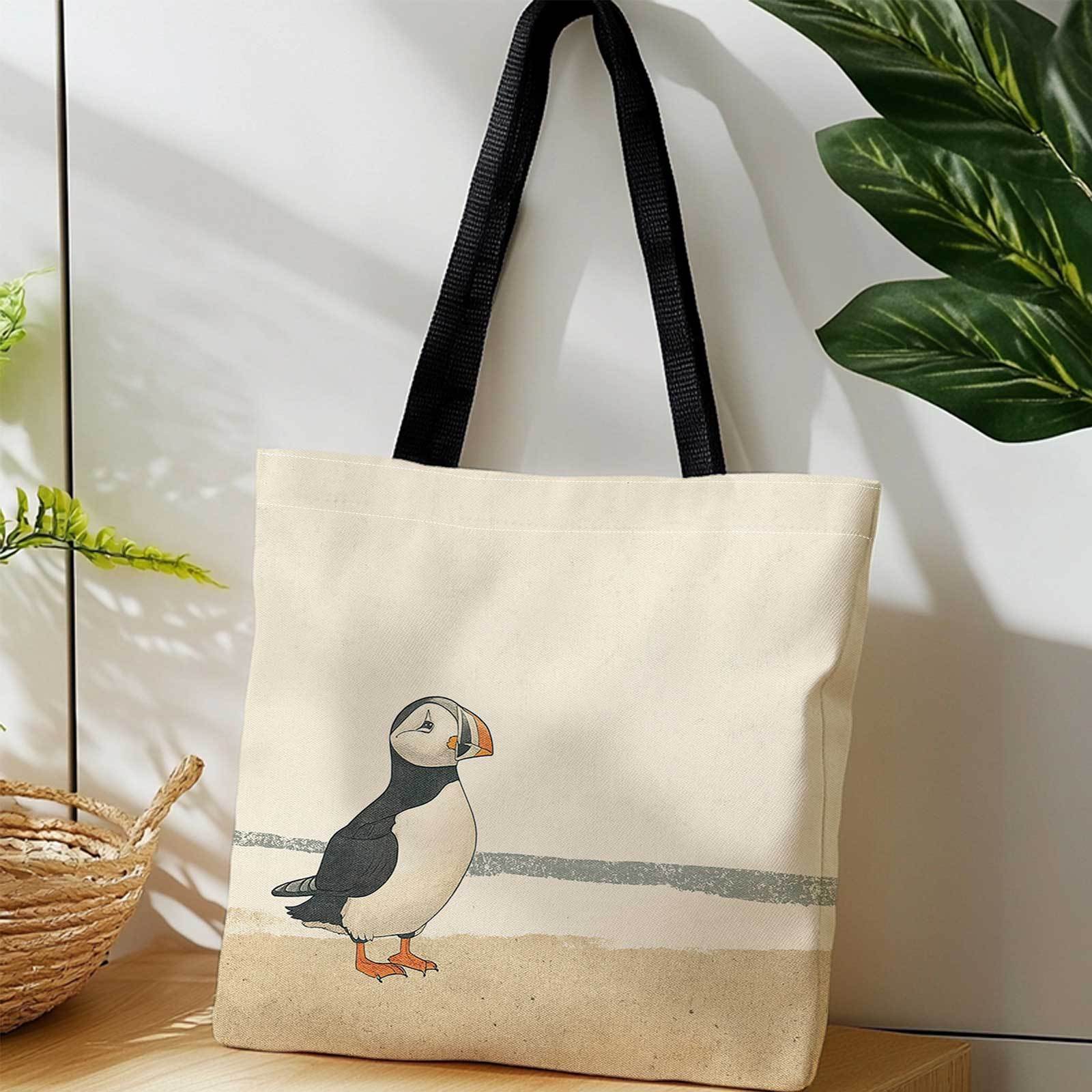 TEMU 1pc Double-sided Printing Printed Shopping Tote Bag And Seagull, Beach, , Minimalist Style And Lightweight, Foldable, Reusable Shoulder Storage