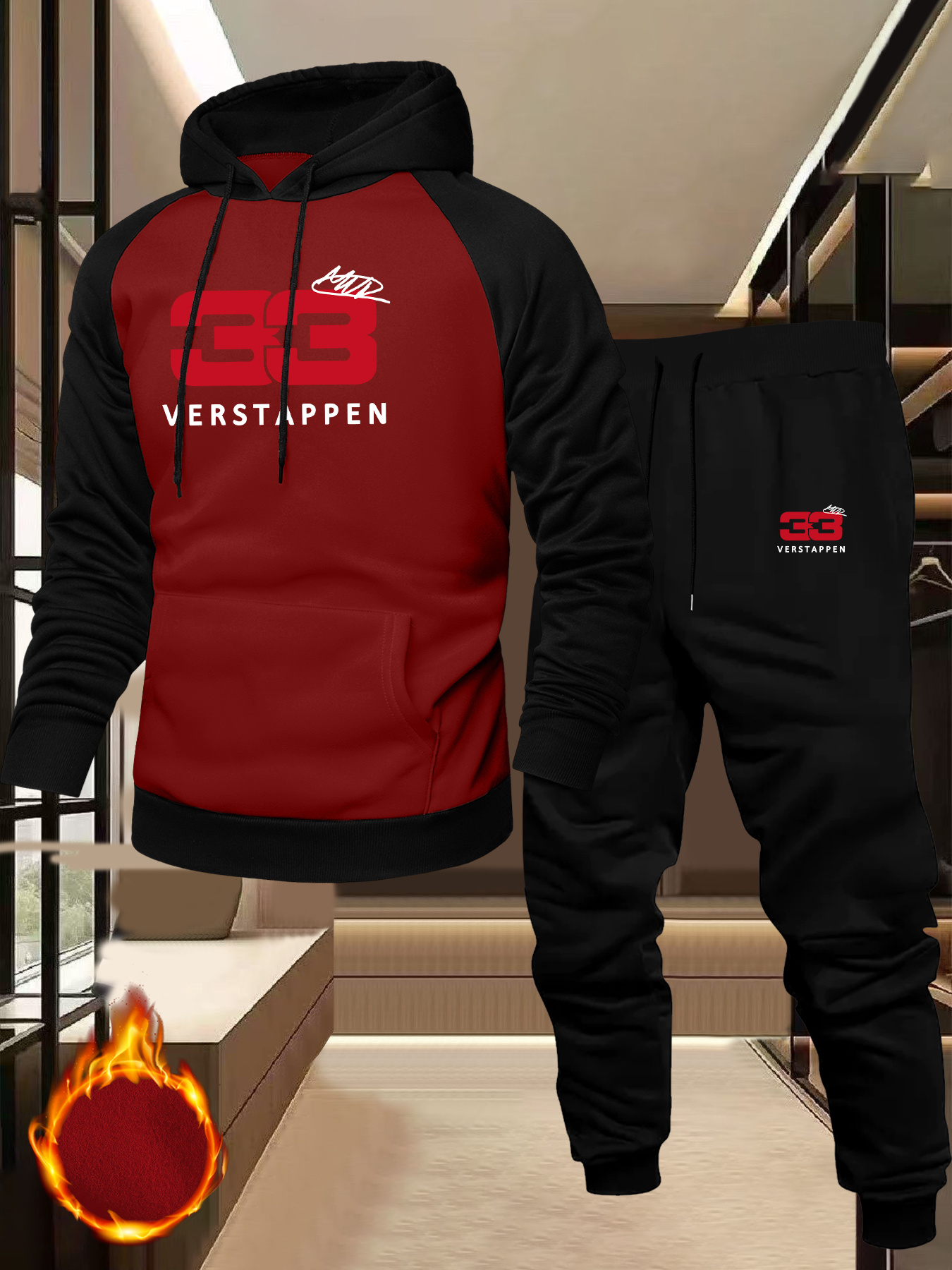 Heren casual sportieve hoodie met raglanmouwen en Verstappen-patroon