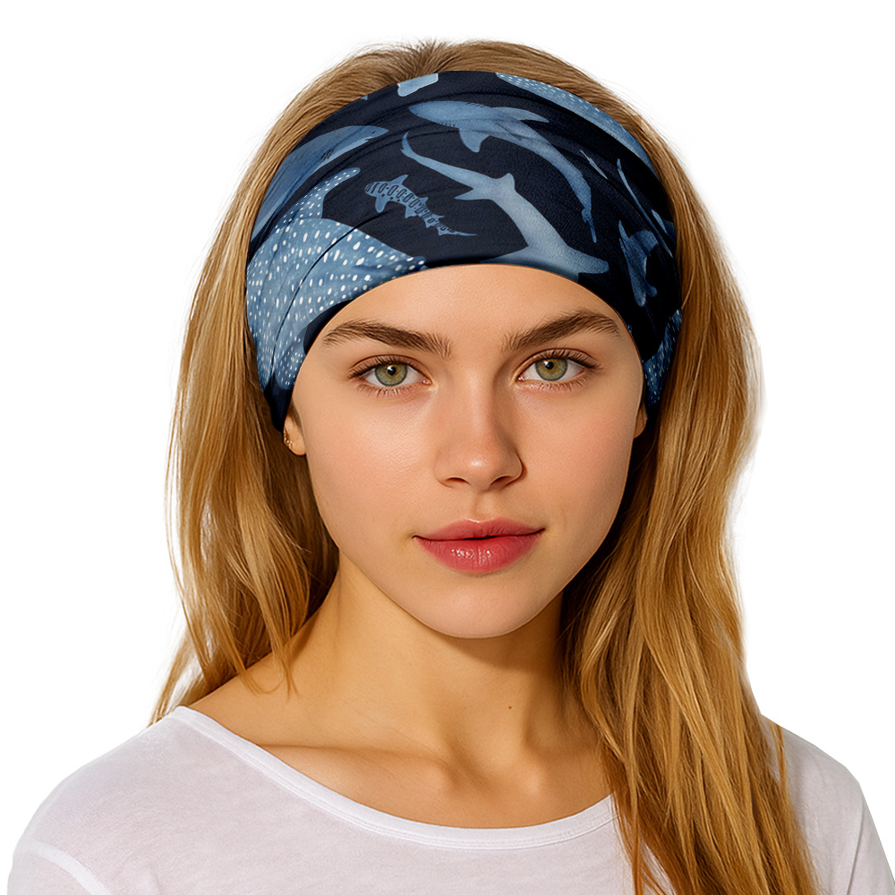 E-shop 1 Stück Haarband mit Hai-Muster, elastisch breit, atmungsaktives schweißabsorbierendes Polyester-Gewebe, weicher Knoten-Stil für Männer Frauen,