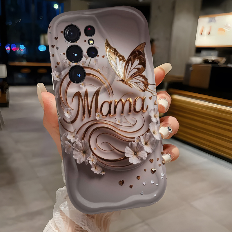 E-shop Handyhülle - Goldene Schmetterling und Blumen-Umrandung "Mama" Schriftzug Handyhülle, Geeignet für Galaxy