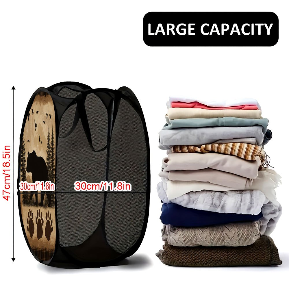 TEMU 1 panier à linge pop-up en d'ours avec une de forêt, parfait pour la Saint-Valentin. Facile à plier et idéal pour organiser votre chambre ou