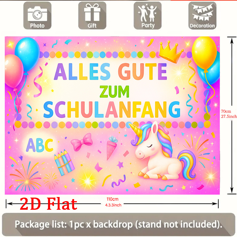 2d Flat - 2d Flat - 1pc Of A Vibrant Unicorn And Balloon Themed Banner Saying ' Start', Featuring , Gifts, And More. In Sizes, Ideal For Back-to- Backgrounds, Party Photography