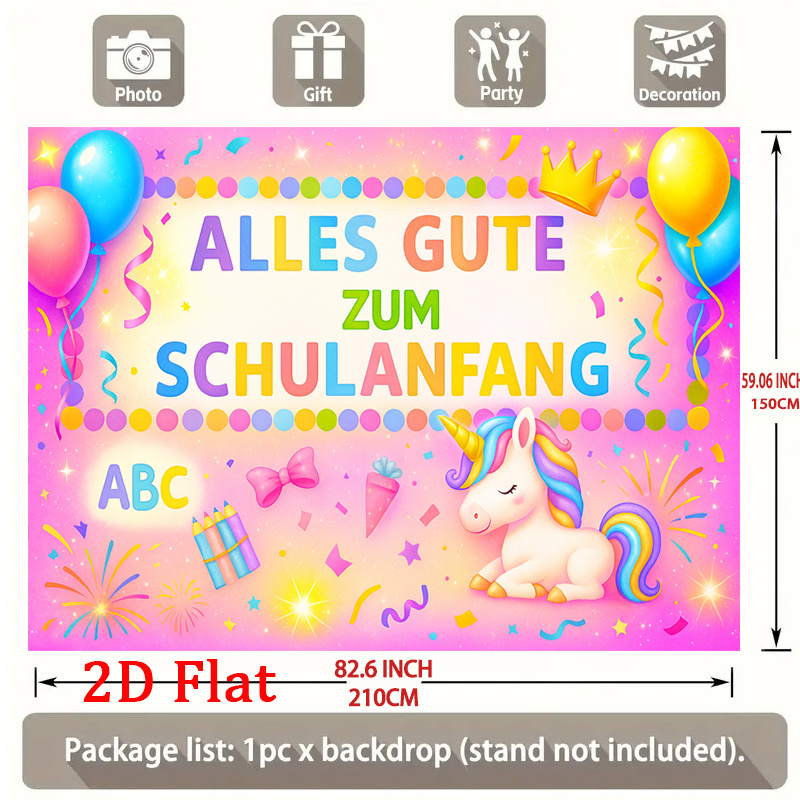2d Flat - 2d Flat - 1pc Of A Vibrant Unicorn And Balloon Themed Banner Saying ' Start', Featuring , Gifts, And More. In Sizes, Ideal For Back-to- Backgrounds, Party Photography