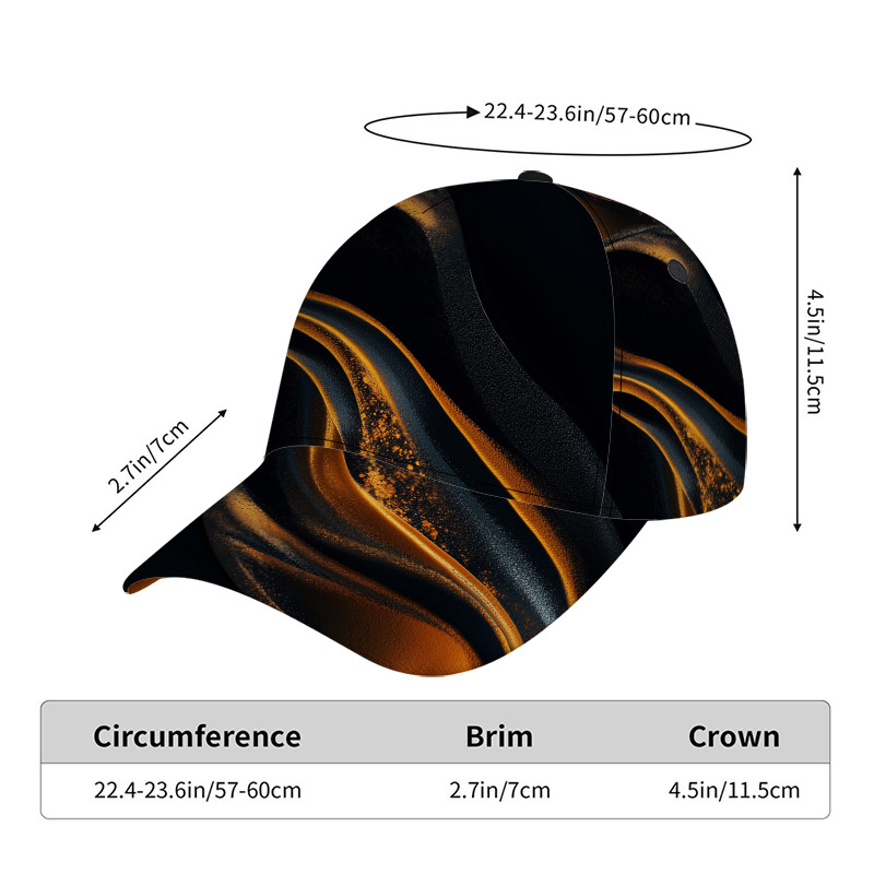 TEMU 1pc Golden Abstract Waves Print Classic Baseball Cap - Lightweight Polyester Duckbill Hat, Suitable For Casual Activities, Adjustable Design,