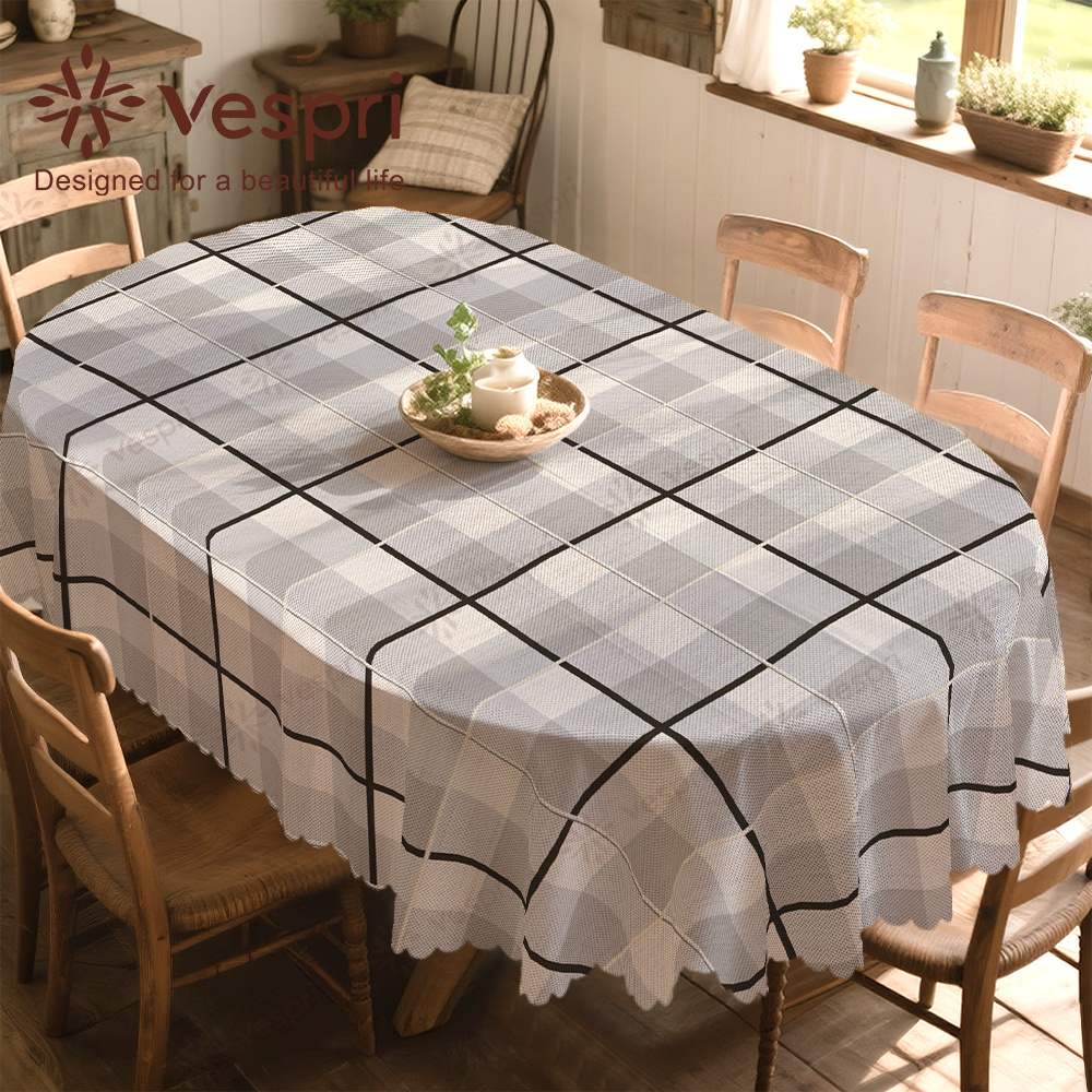 TEMU Farmhouse And Minimalist Tablecloths With White And Gray Decorations, Featuring . Contemporary Style In Round, Rectangular, And Oval Shapes.