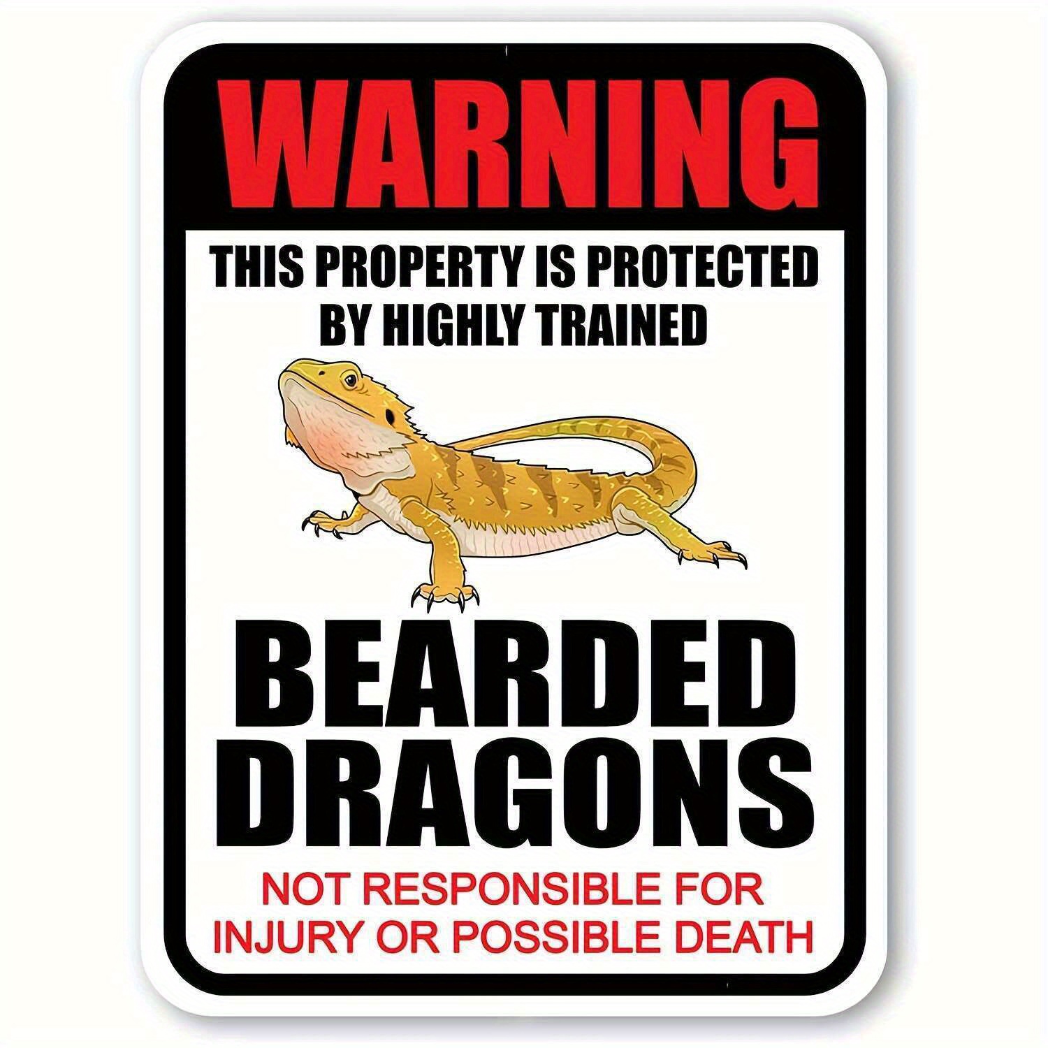 TEMU 2d Flat - Humorous Warning Sign For Bearded Dragon Owners - Features ' By Bearded Dragon' - A Red/ Metal Decor For Bearded Dragon Enclosures,