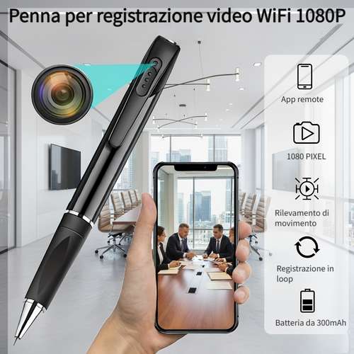 InCliick Penna Fotocamera HD 1080P Con WiFi – Registrazione E Rilevamento Movimento