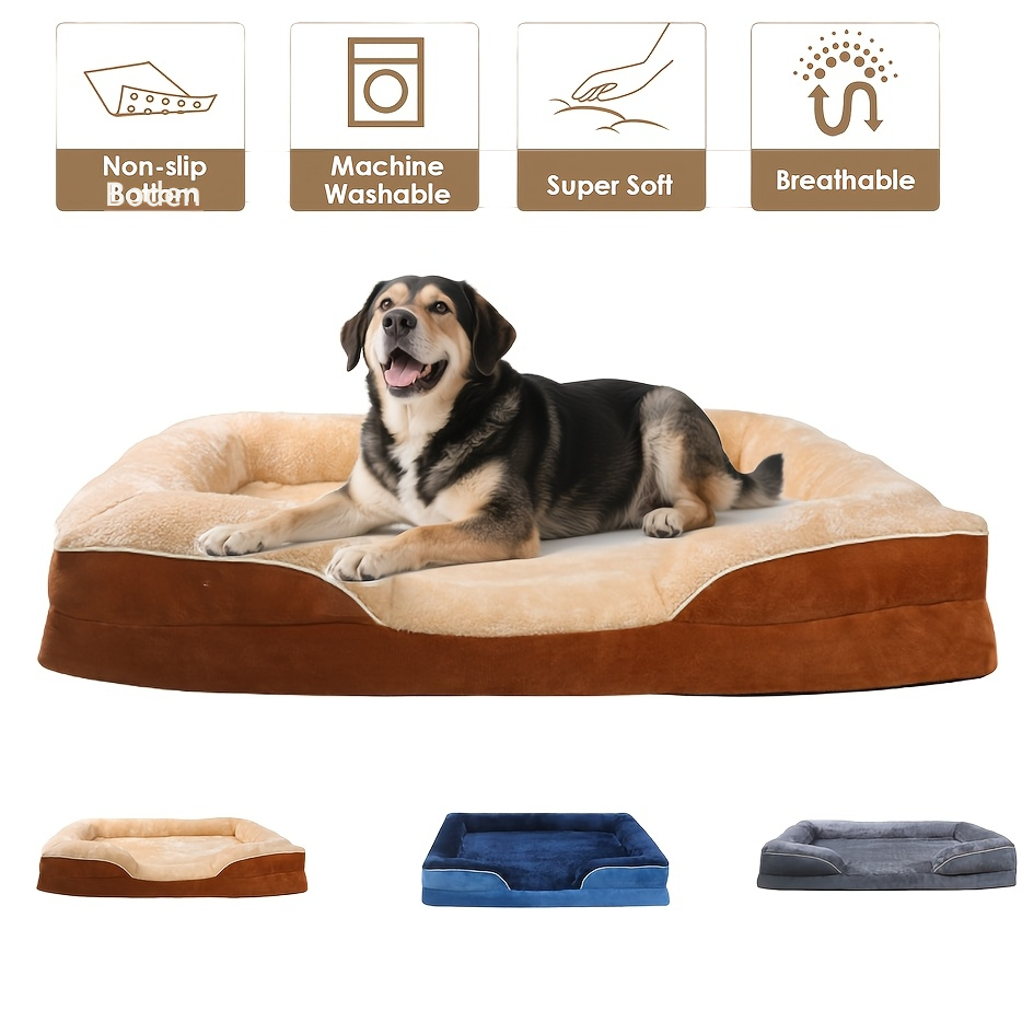 Extra groes Hundebett | Orthopdisches Eierkarton-Schaumstoffbett mit  Seiten, rutschfester Unterseite, waschbarer, abnehmbarer Bezug, graues  Polyestermaterial