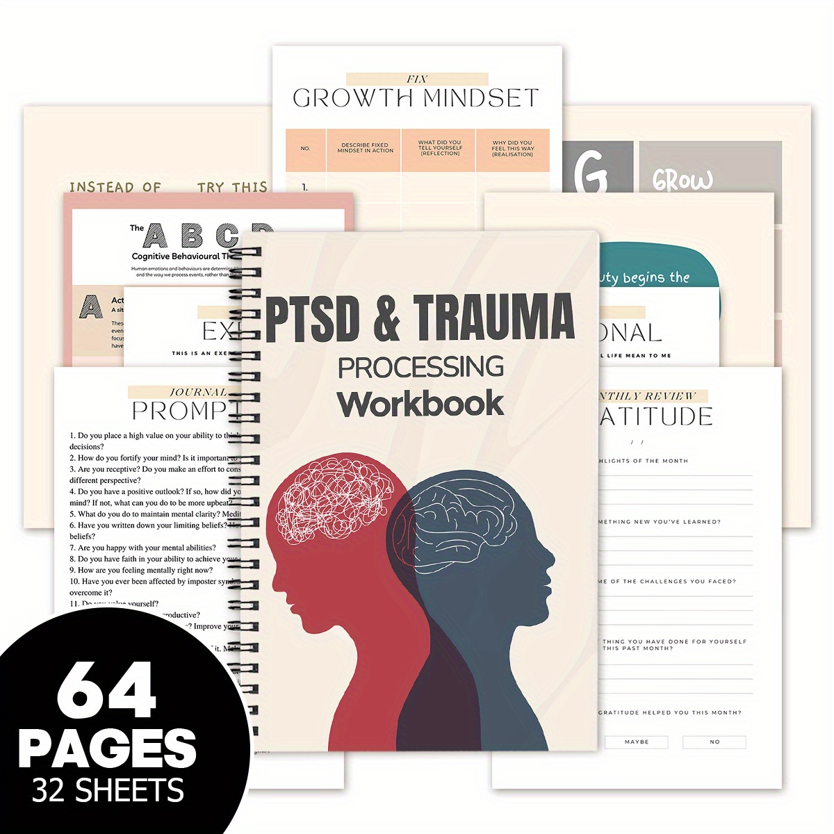 TEMU 1pc Mental Health Notepad Mindfulness & Self Care Workbook With Mood , Relaxation Guide & Exercises, Paper Cover, Ideal For Graduation, Mother's