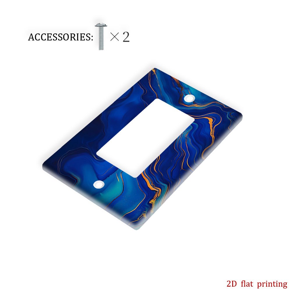 TEMU 1pc Couvercle de interrupteur bleu et doré avec impression 2D plate, une plaque murale décorative robuste et facile à installer, ajoutant un