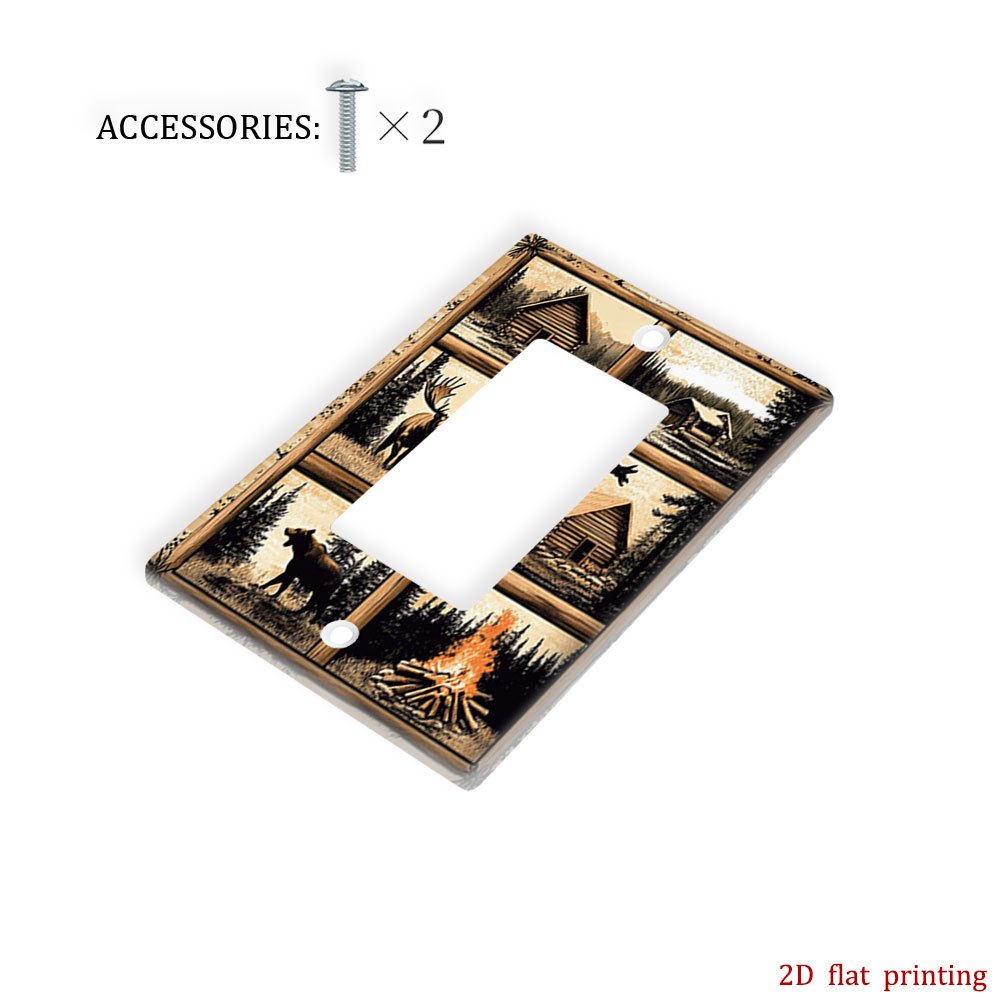 TEMU 1pc [Impression Plate 2D] Plaque de Protection Décorative pour Prise Électrique avec Élan, Cabane, Ours, Feu et Arbre, Ne Nécessite Pas
