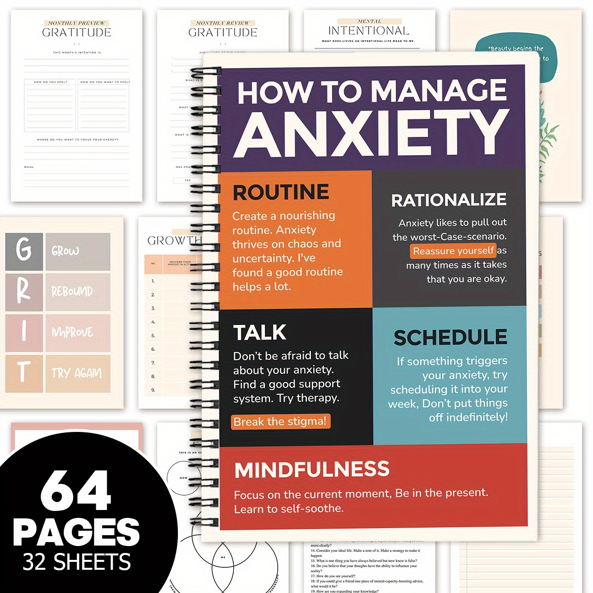 TEMU 1pc Mental Health Notepad Mindfulness & Self Care Workbook With Mood , Relaxation Guide & Exercises, Paper Cover, Ideal For Graduation, Mother's