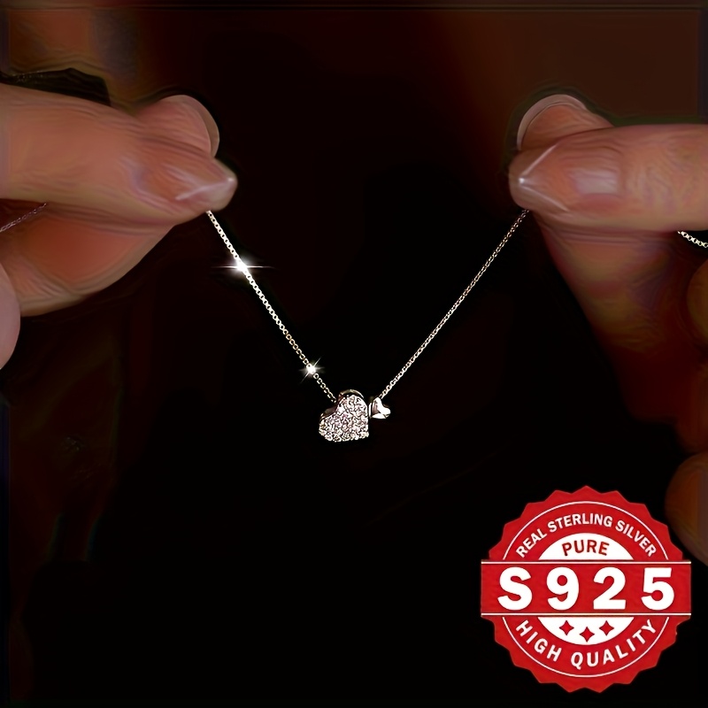 elegant sterling silvery necklace with cubic synthetic zirconia heart pendant hypoallergenic and lightweight luxury   daily wear valentines day gift   jewelry Product details 2