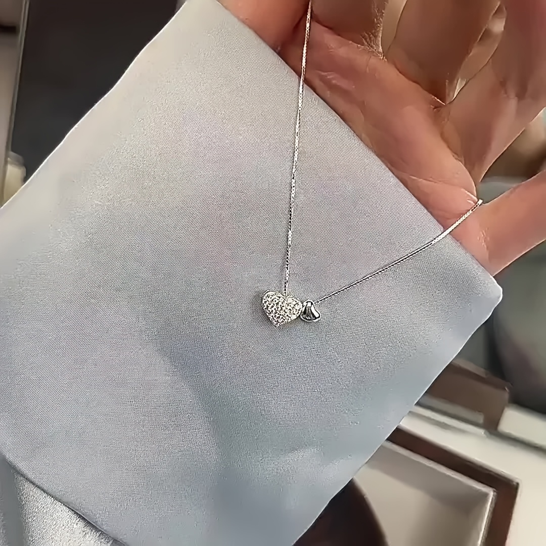 elegant sterling silvery necklace with cubic synthetic zirconia heart pendant hypoallergenic and lightweight luxury   daily wear valentines day gift   jewelry Product details 3