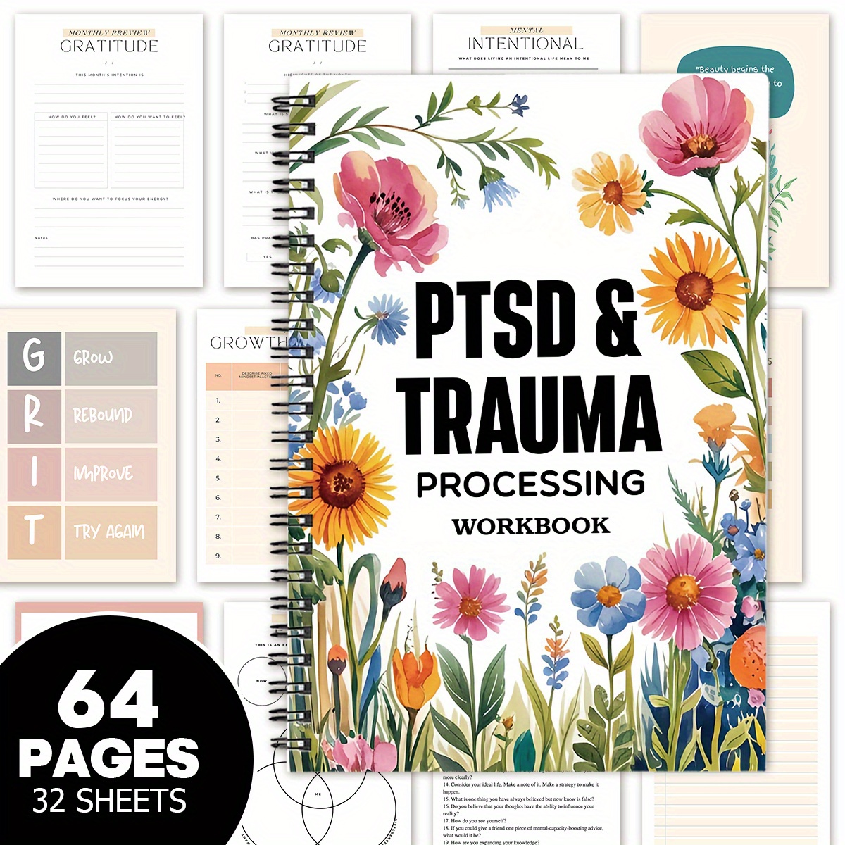 TEMU 1pc Mental Health Composition Notebooks Mindfulness & Self Care Workbook With Mood , Relaxation Guide & Exercises, Paper Cover, Ideal For