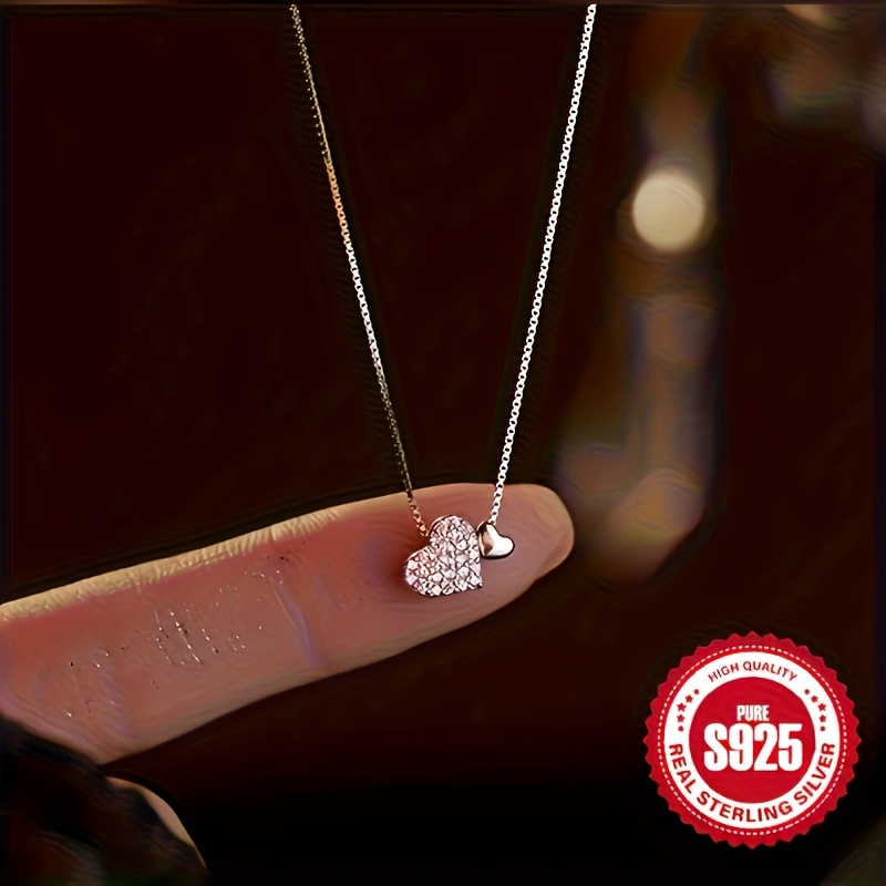 elegant sterling silvery necklace with cubic synthetic zirconia heart pendant hypoallergenic and lightweight luxury   daily wear valentines day gift   jewelry Product details 6