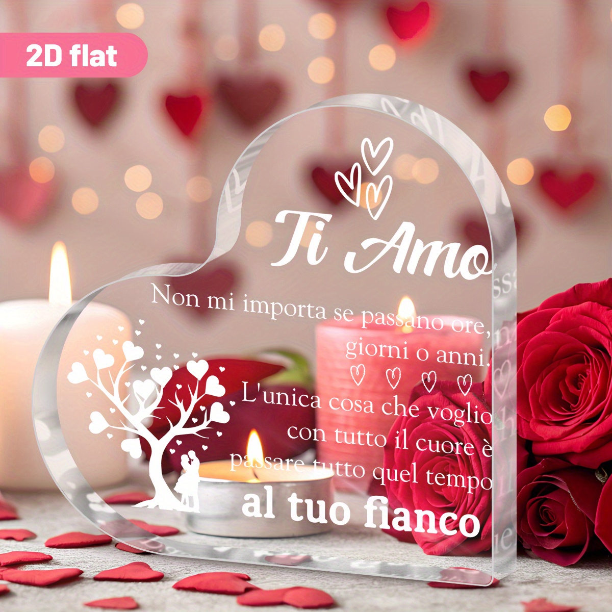 TEMU 2D Flat - [2D Flat] Ti Amo 2D Flat, 1 statuetta decorativa a forma di cuore in acrilico , orientamento trasversale, decorazione da scrivania con