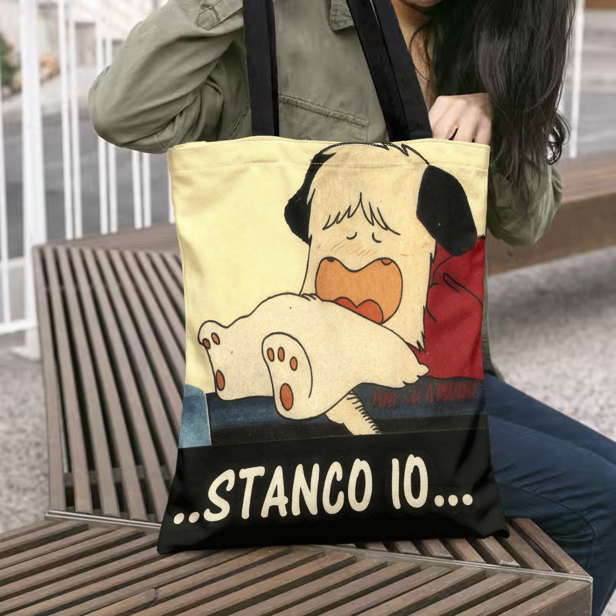 TEMU 1 borsa tote con stampa su entrambi i lati di un cane stanco con bocca , design geometrico e , perfetta per l'uso e persona amata