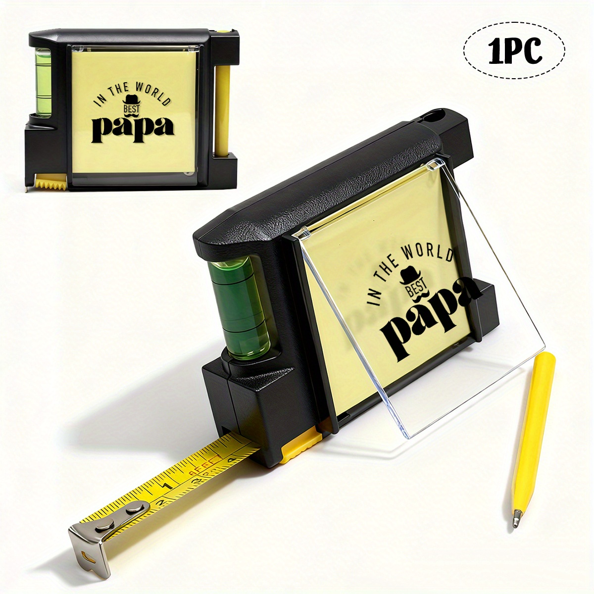 Image of 4in 1 Multi Function Tape Measure Spirit Level With Sticky Note & Pen For Dad Husband Papa Grandpa Perfect Tape Measure Multitool Gift For Valentine's Day Father's Day Birthday Xmas New Year 2026 Gift