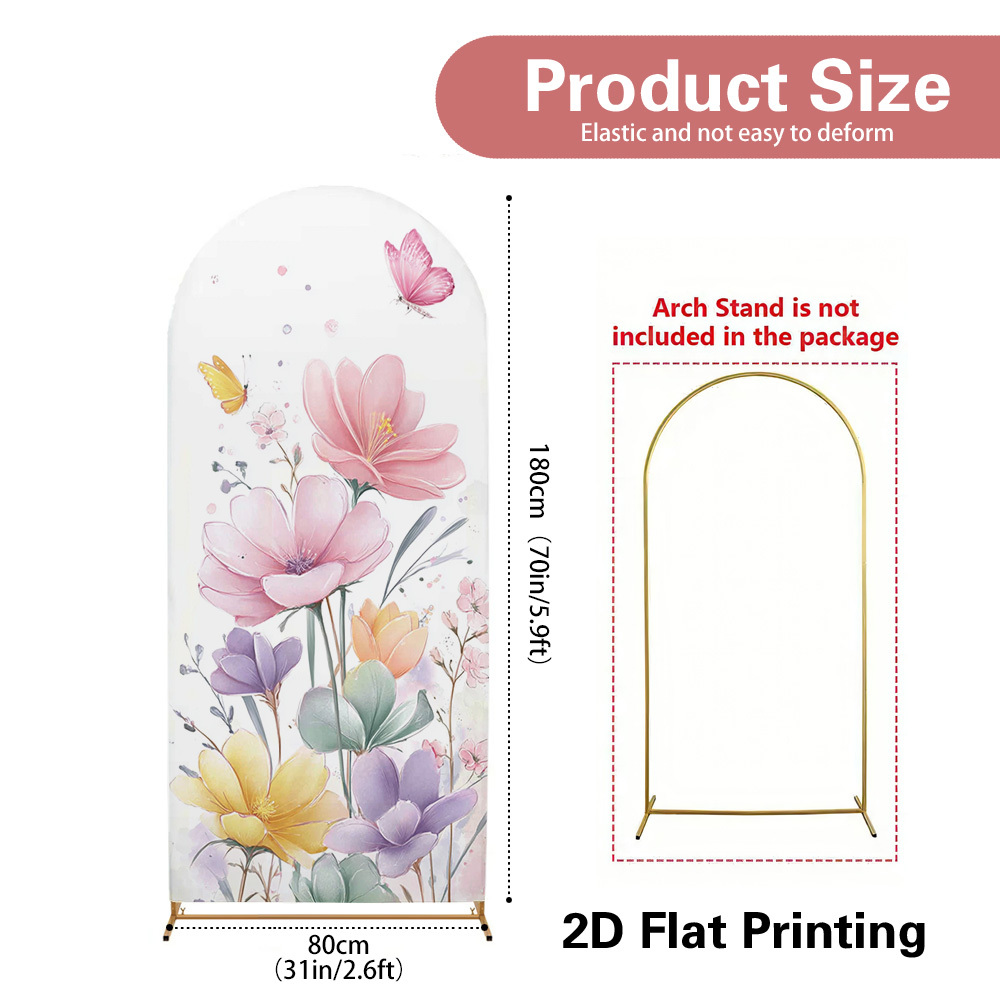 TEMU 2d Flat, 2d Flat Printed 1pc Floral Watercolor Art Arch Backdrop Cover, Polyester, Easy Setup, Ideal For Dances, Anniversaries, Baptism Decor &