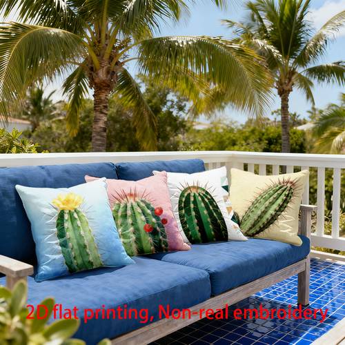 4pcs cactus pattern outdoor patio cushion covers single sided print short plush material zipper closure machine washable suitable for courtyard balcony garden patio furniture tent hanging chair swing and sofa decor outdoor patio