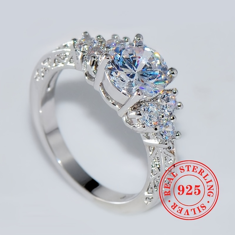 s925 sterling silver engagement ring with synthetic zirconia 4 prong setting rhodium plated ideal for daily and wedding occasions perfect valentines day gift Product details 2
