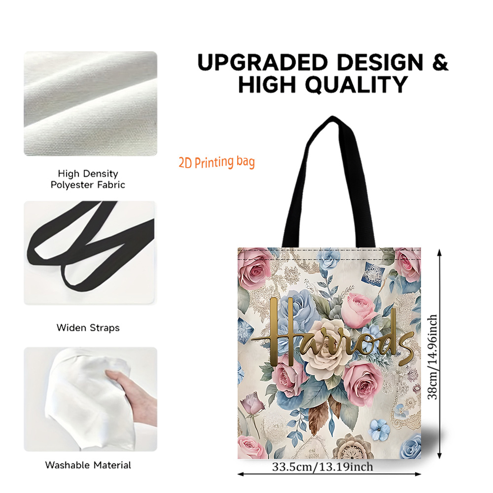 TEMU Single-shoulder Bag With 2d Floral Print, Perfect For Shopping, Grocery , And As A Stylish Women's Handbag Or Shoulder Bag, 2d Flat