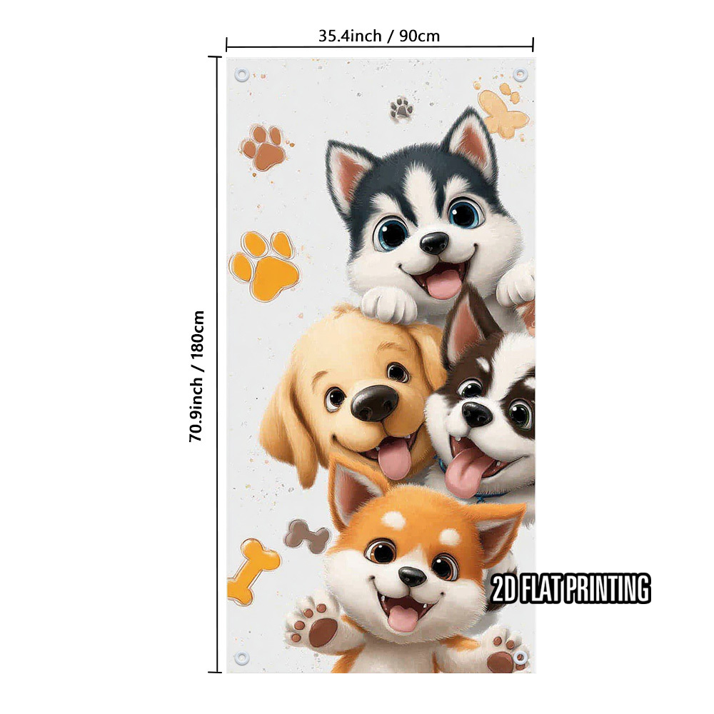 TEMU 2d Flat, 2d Flat - 2d Door Banner 2d Flat, 2d Flat - 2d Door Banner A 2d Flat Printed Door Banner Featuring Adorable Puppies, Including A Husky,