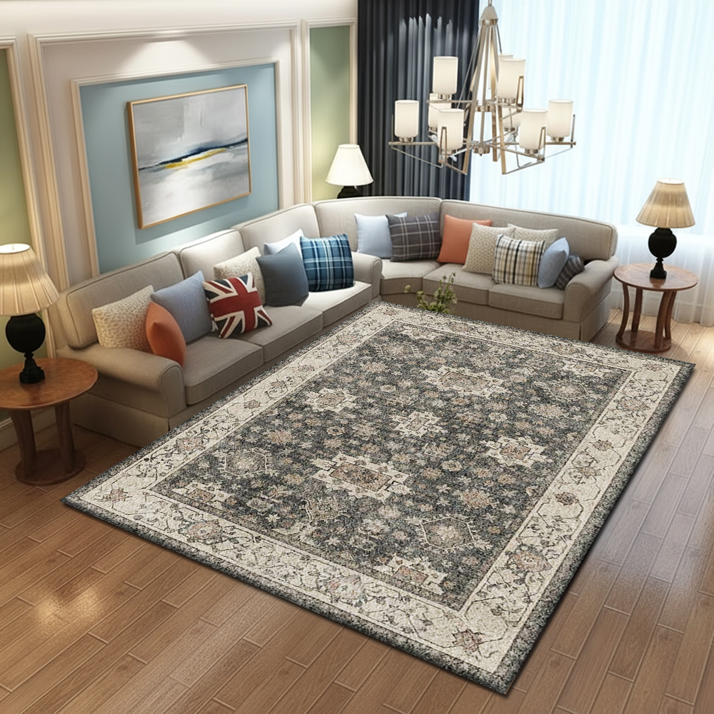 item picture 1pc velvet rug for living room soft non slip decorative floor mat comfortable for home use vintage geometric pattern gray and white elegant and grand washable non slip indoor entryway rug bohemian   rug vintage traditional rug