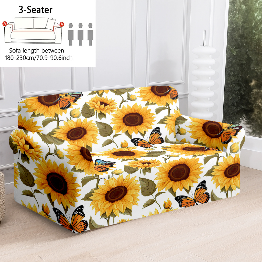 TEMU 1pc Couch Slipcover, For Living Room Bedroom Office Sofa Cover, Sunflower Pattern Elastic Couch Covers, Washable , Printed Sofa Slipcovers,