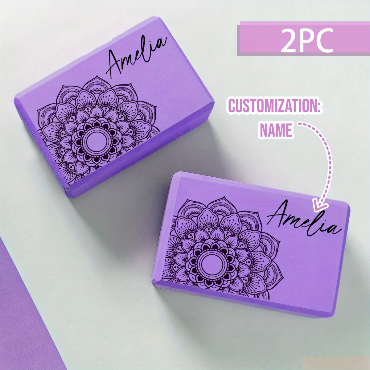 TEMU 2pcs Personalized Customized Purple Yoga Vintage Mandala Floral Prints, Suitable For Yoga, Pilates, Stretching, And Shaping, Durable And