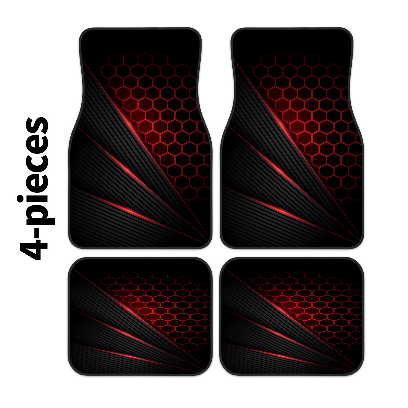 Image of 2d, 4pcs Set Of Red And Black Geometric Line Pattern Trendy Floor Mats, , Fashionable And Durable, Easy To Clean, Car Accessory Gift Suitable For All Models