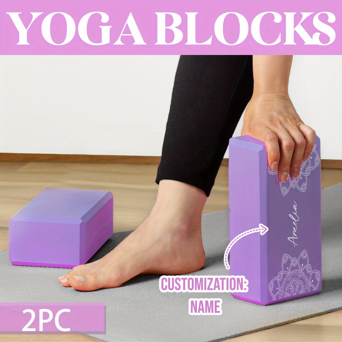TEMU 2pcs Personalized Customized Purple Yoga Vintage Mandala Floral Prints, Suitable For Yoga, Pilates, Stretching, And Shaping, Durable And